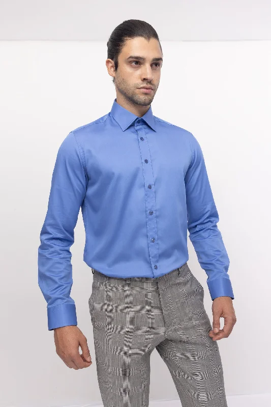 Low Prices Pure Cotton Classic Collar Sateen Dress Shirt - Blue