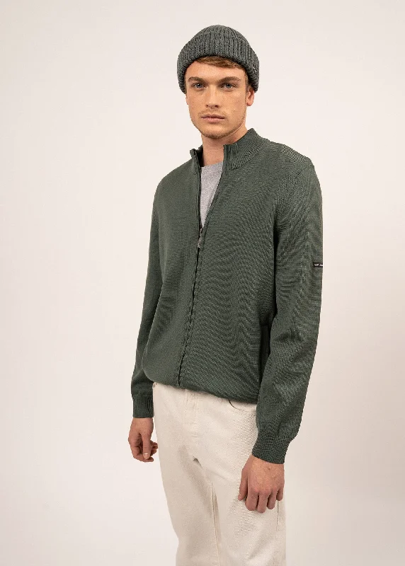 Exclusive Savings Colorado zipped cardigan - high-necked, in merino wool (VEGETAL/NAVY)