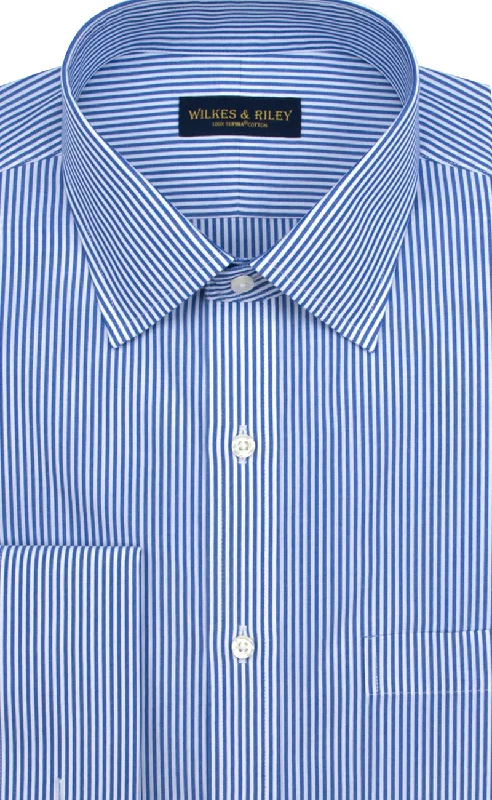 Half Price Slim Fit Blue Bengal Stripe Spread Collar French Cuff Supima® Cotton Non-Iron Broadcloth Dress Shirt Half Price Slim Fit Blue Bengal Stripe Spread Collar French Cuff Supima® Cotton Non-Iron Broadcloth Dress Shirt