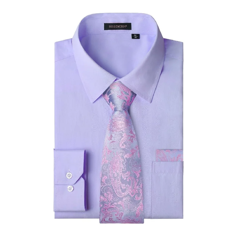 Major Savings Men's Shirt with Tie Handkerchief Set - PURPLE