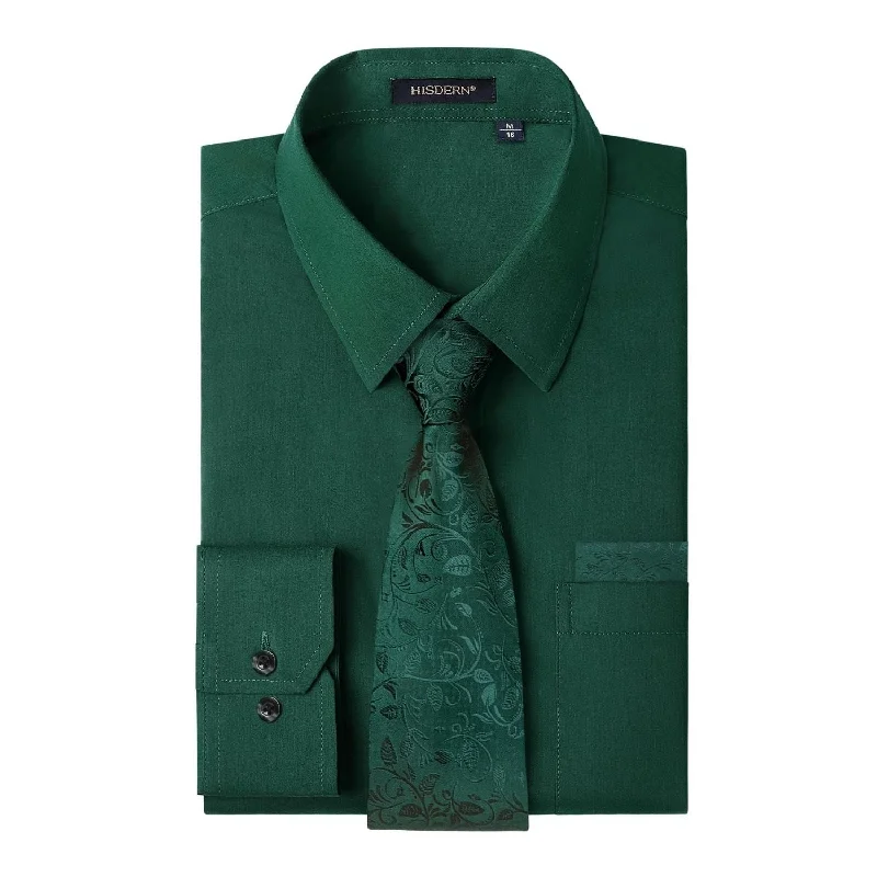 Can't Miss Men's Shirt with Tie Handkerchief Set - GREEN