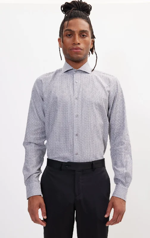 Weekend Offers That Amaze Pure Cotton French Placket Spread Collar Casual Shirt - Grey Bengal Stripes