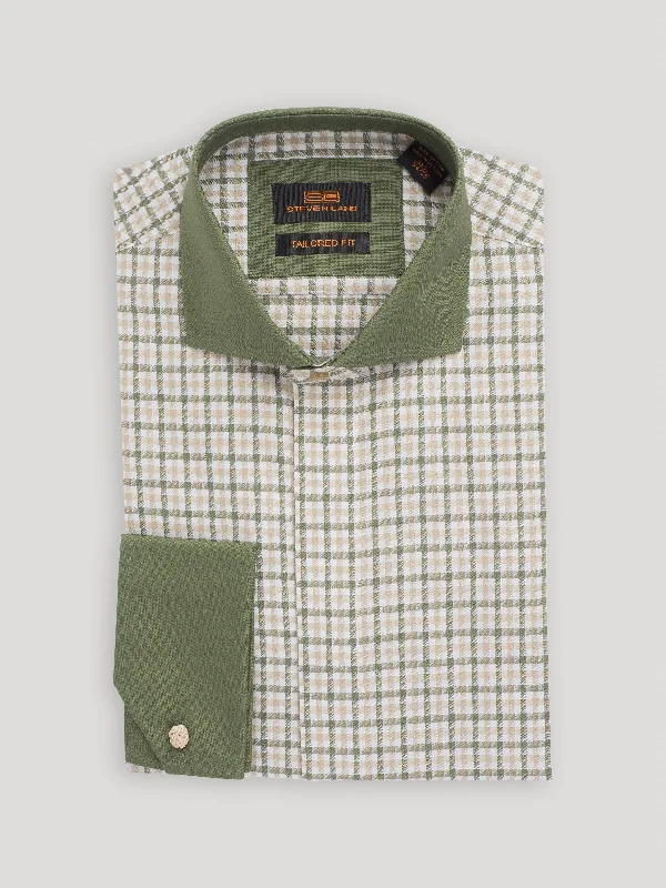 Price Cut The Jago Dress Shirt | French Cuff & Spread Collar | Olive