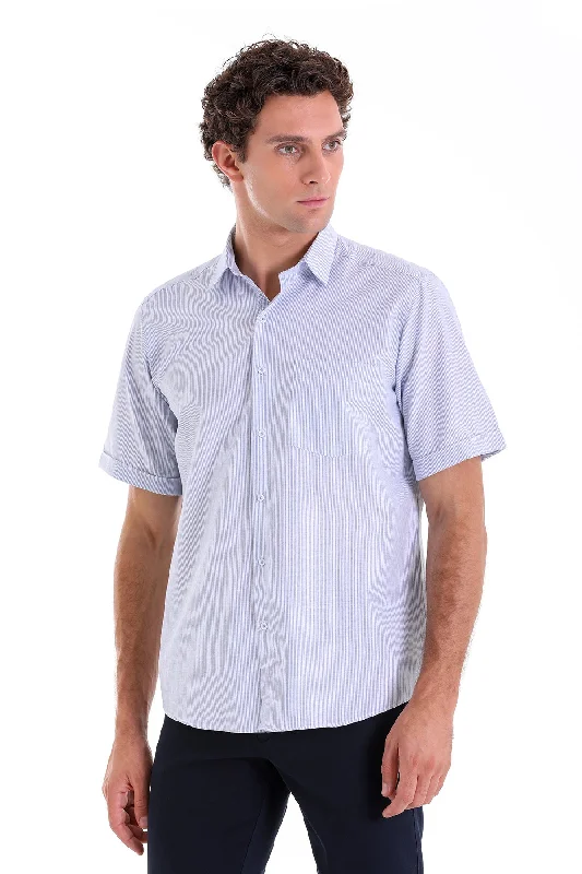 Overstock Sale Comfort Fit Cotton Blend Striped Navy Dress Shirt