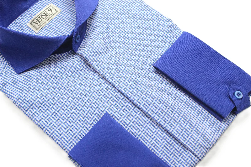 Instant Discount Houndstooth 2 | Royal Blue & White | French Cuff Shirt