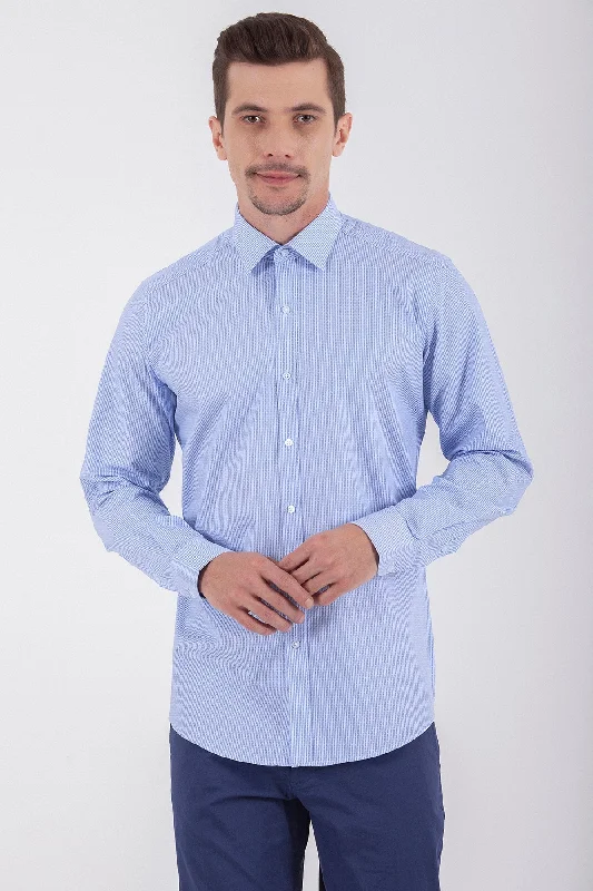 Buy Now Regular Fit Long Sleeve Cotton Blue Dress Shirt