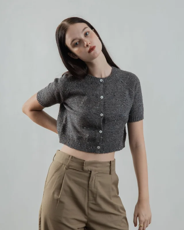 Weekend Savings Sensation Button Down Two Way Knit Top (Grey Mix)
