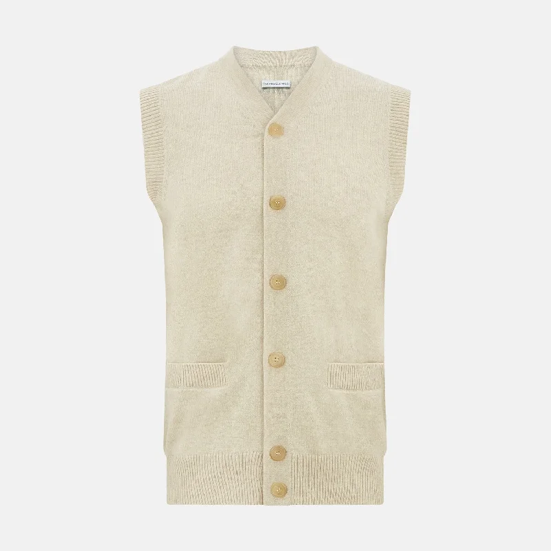 Discount Deals Ivory Cashmere Sleeveless Cardigan