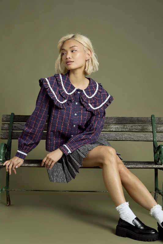 Weekend Bargains Galore Meredith Check Print Layered Collar Blouse