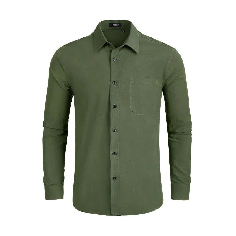Deal Dash Men's Dress Shirt with Pocket - DARK GREEN