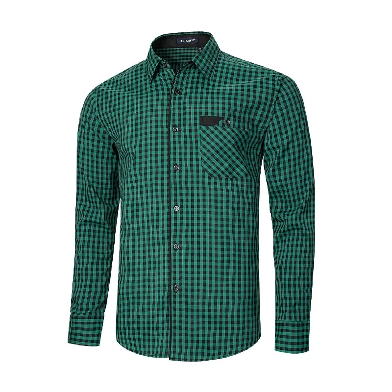 Super Discount Men's Casual Long Sleeve Plaid Shirt - D-GREEN