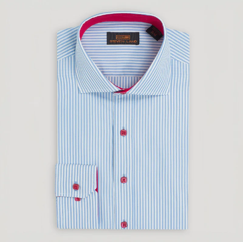 Super Bargain The Earl Striped Dress Shirt | Barrel Cuff & Spread Collar | Light Blue Super Bargain The Earl Striped Dress Shirt | Barrel Cuff & Spread Collar | Light Blue