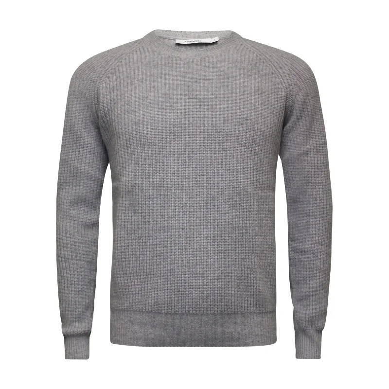 Huge Savings Cashmere Crewneck Sweater in Chunky Rib knit stitch Silver Grey