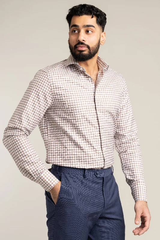 Savings Spectacular Slimline Brown Check Dress Shirt