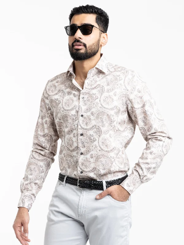 Hurry In White/Brown Paisley Dobby Shirt