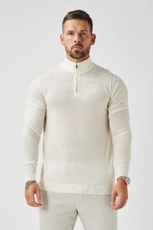 Steals and Deals KNIT QUARTER ZIP SWEATER - OFF WHITE