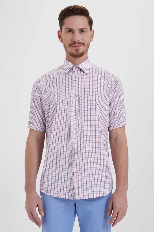 Extra Savings Classic Fit Short Sleeve Plaid Cotton Blend Pink Dress Shirt
