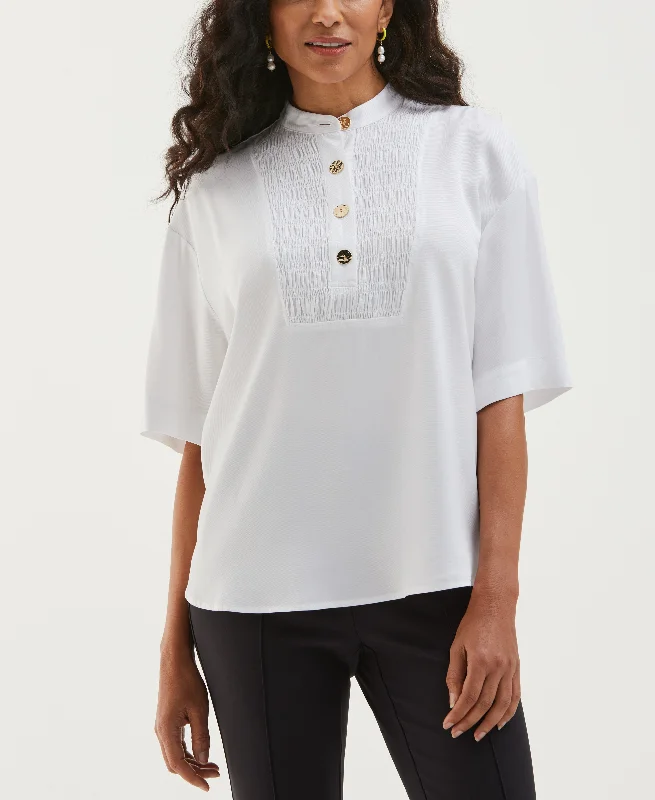 Weekend Bargains Await You Smocked Banded Collar Top