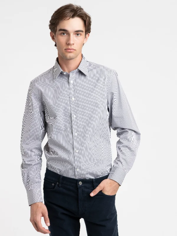 Weekend Discounts to Relish Grey/White Bengal-Stripe Poplin Shirt
