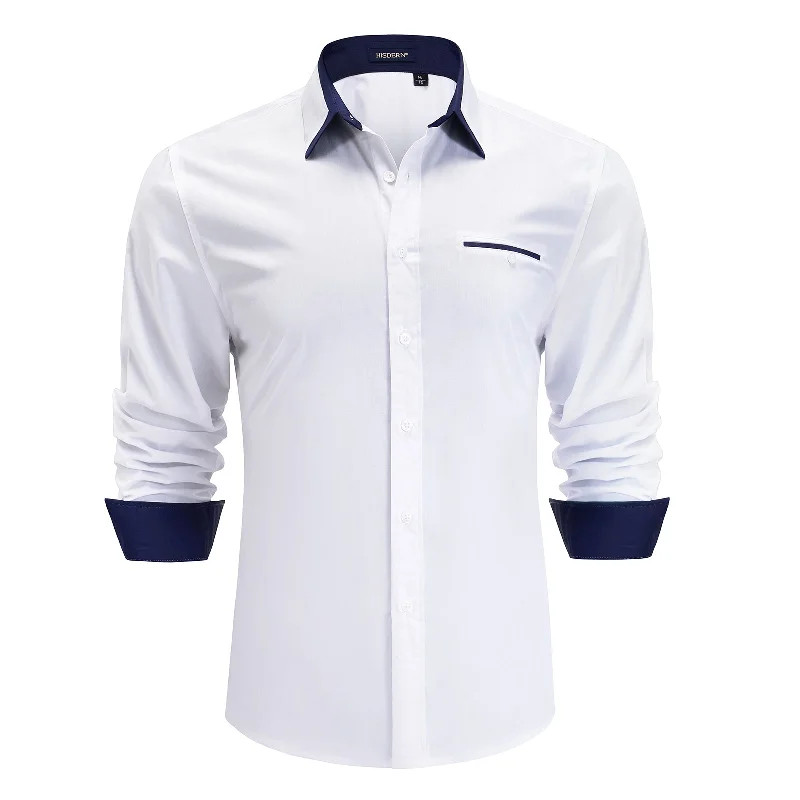 Price Rollback Men's White Dress Shirt with Contrast Navy Collar