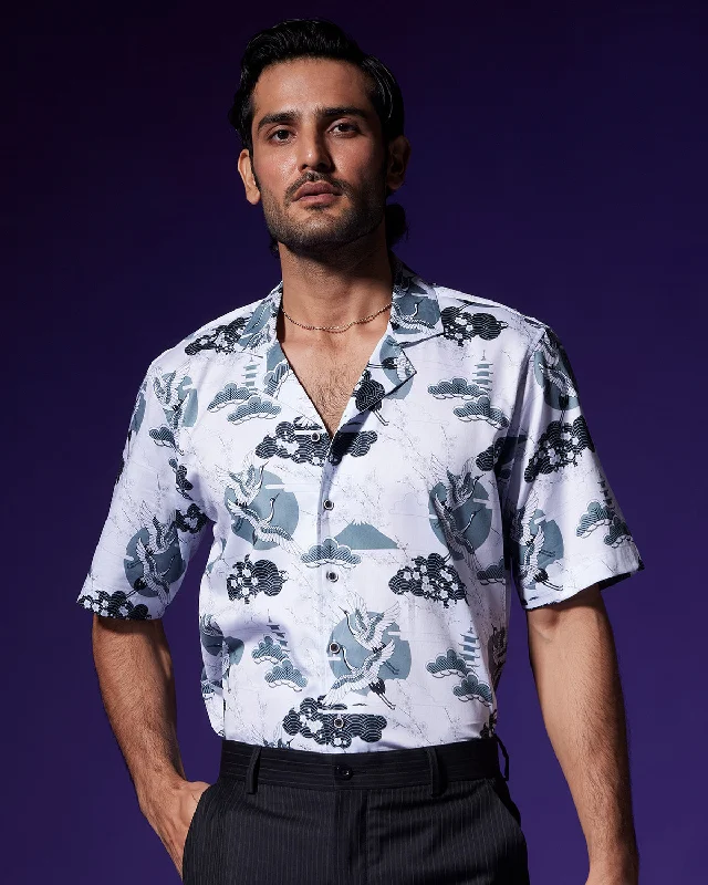 New Arrival Bird Printed Shirt - Black & White