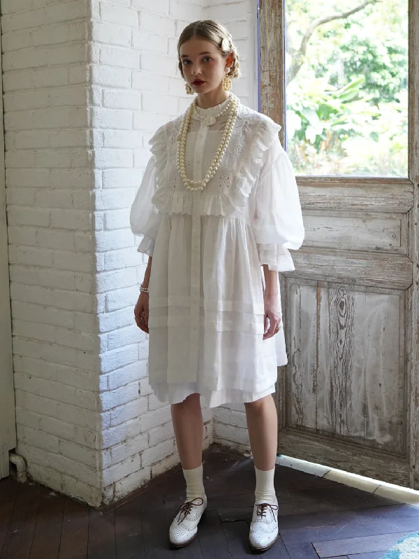 Limited Supply Unlogical Poem Paper-cut Hollow Embroidered Ramie Shirt Dress