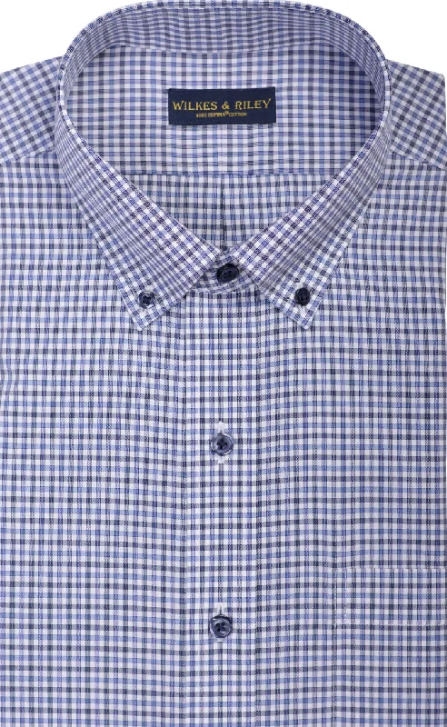 Weekend Savings Extravaganza Tailored Fit Blue / Dark Grey Check Button-Down Collar Supima® Non-Iron Cotton Broadcloth Sport Shirt Weekend Savings Extravaganza Tailored Fit Blue / Dark Grey Check Button-Down Collar Supima® Non-Iron Cotton Broadcloth Sport Shirt