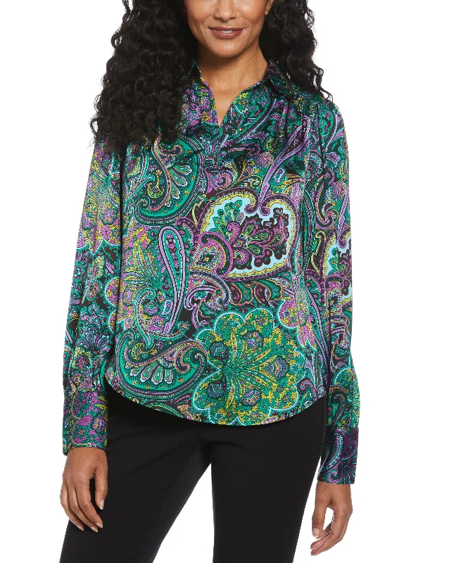 Weekend Savings Extravaganza Paisley Print Shine Satin Blouse