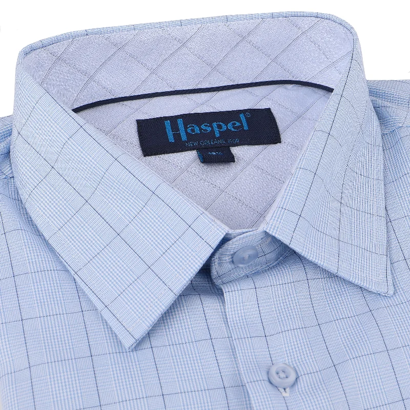 Limited Quantity Light Blue Glen Plaid Tailored Fit Dress Shirt