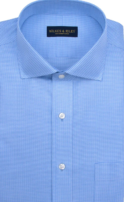 Weekend Discounts to Love Slim Fit Blue Houndstooth English Spread Collar Supima® Cotton Non-Iron Twill Dress Shirt Weekend Discounts to Love Slim Fit Blue Houndstooth English Spread Collar Supima® Cotton Non-Iron Twill Dress Shirt