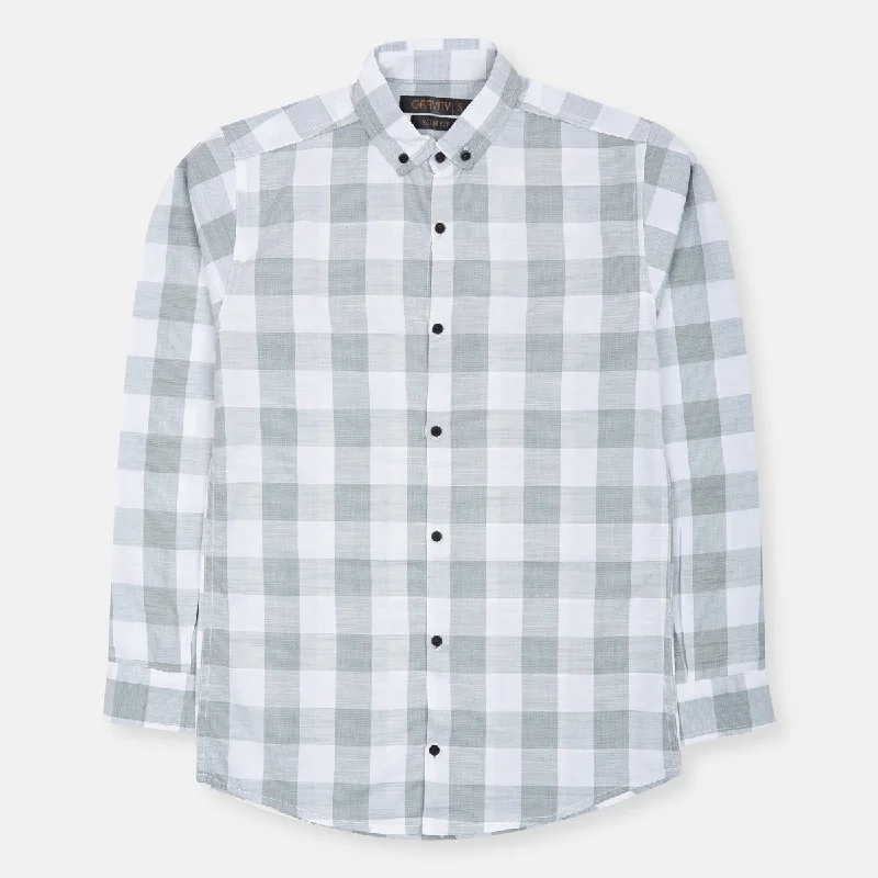 Discount Deals GV Sea Weel Green & White Big Box Check Button Down Casul Shirt 9845