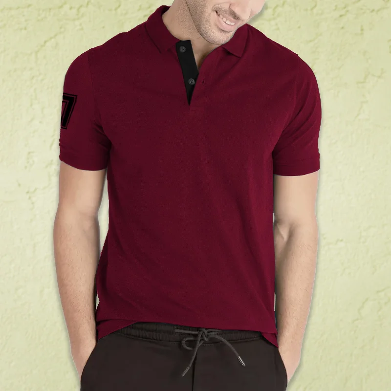 Price Rollback Men Solid Polo Neck Cotton Blend Maroon, Black T-Shirt