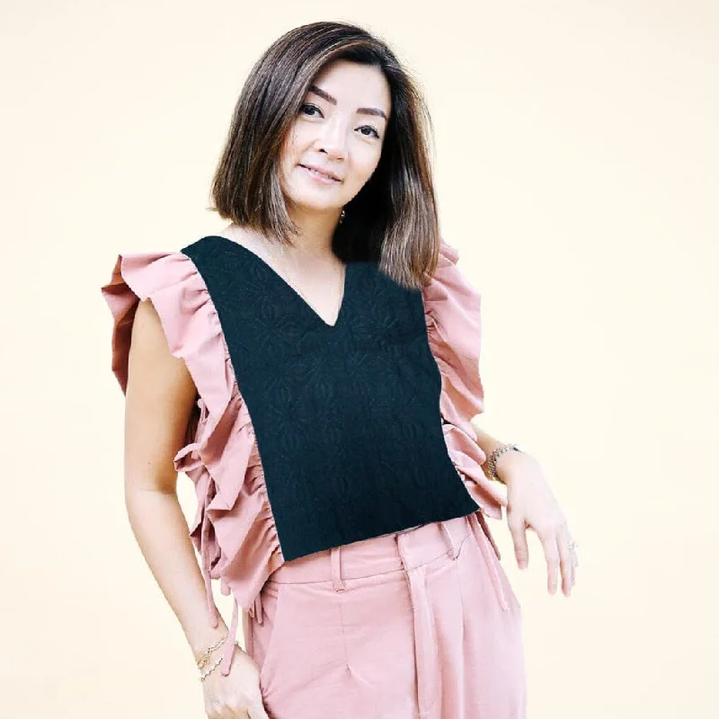 Weekend Deals That Sizzle [Ready Today] The Ruffled Bib Purposeful Pink in Black Binetwagan