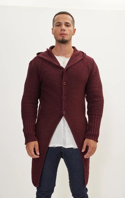 Limited Availability Ribbed Sleeves Fitted Cardigan - Burgundy