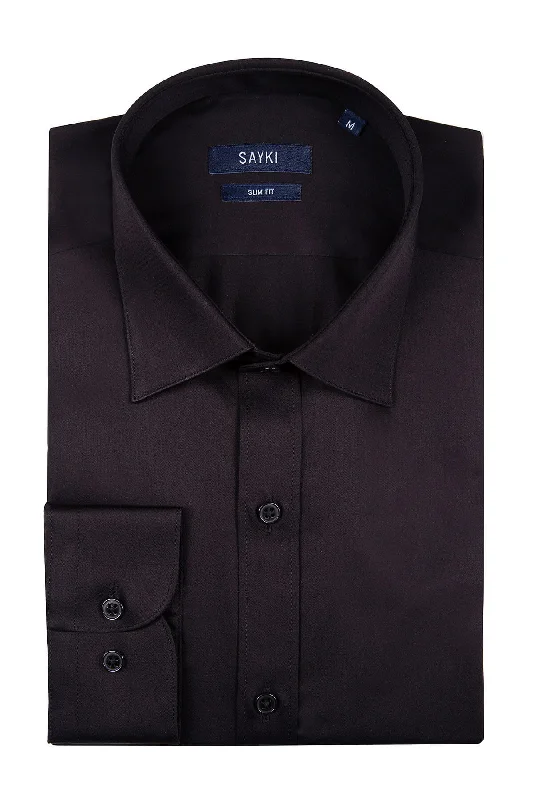 Early Bird Discount Slim Fit Long Sleeve Cotton Black Dress Shirt