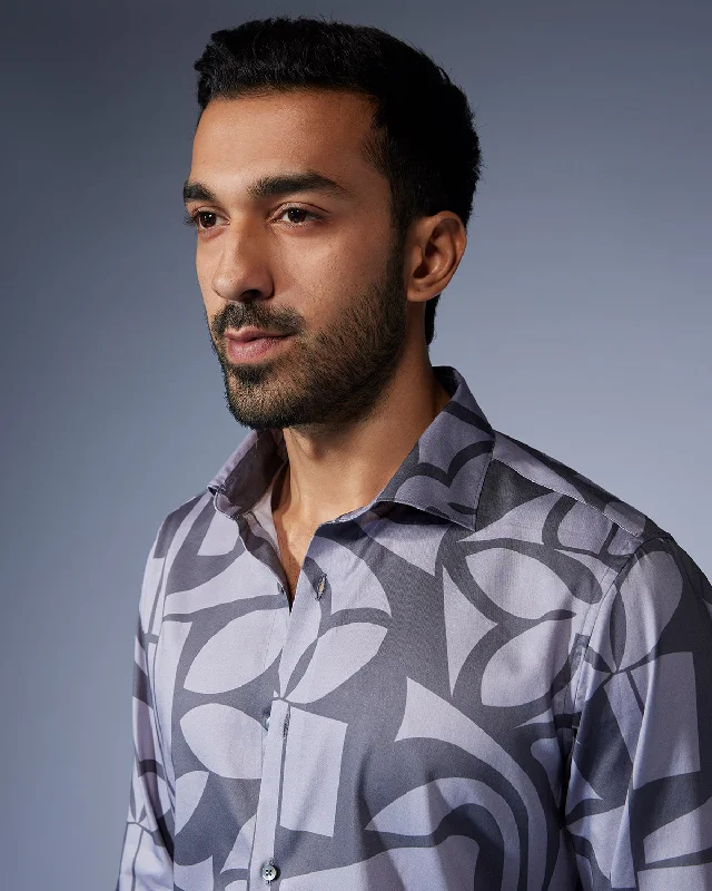 Unbeatable Deal Abstract Leaf Printed Shirt - Grey