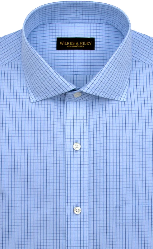 Weekend Shopping Extravaganza Slim Fit Light Blue Ground Navy Check English Spread Collar Supima® Cotton Non-Iron Broadcloth Weekend Shopping Extravaganza Slim Fit Light Blue Ground Navy Check English Spread Collar Supima® Cotton Non-Iron Broadcloth