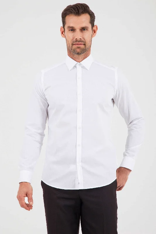 Extra Savings Slim Fit Straight Point Collar Cotton White Dress Shirt