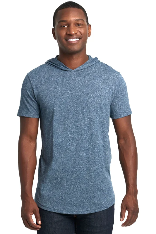 Year-End Sale Next Level Mens Mock Twist Short Sleeve Hooded T-Shirt Hoodie - Indigo Blue - Closeout