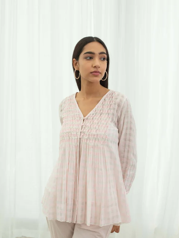 Weekend Savings Bonanza Pink Gingham Smock Top