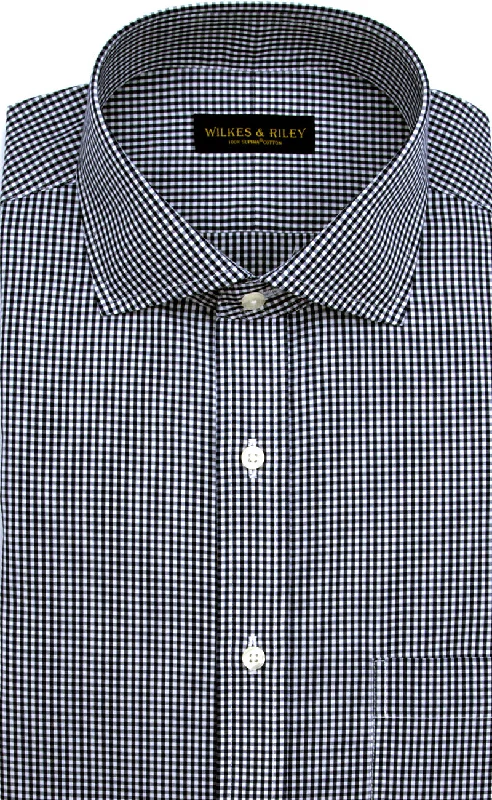 Weekend Savings Spectacular Slim Fit Navy Gingham English Spread Collar Supima® Cotton Non-Iron Broadcloth Dress Shirt Weekend Savings Spectacular Slim Fit Navy Gingham English Spread Collar Supima® Cotton Non-Iron Broadcloth Dress Shirt