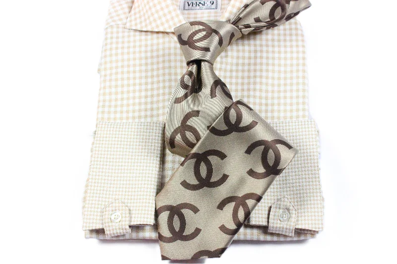 Clearance Sale Spread Collar | Beige Check | French Cuff Shirt