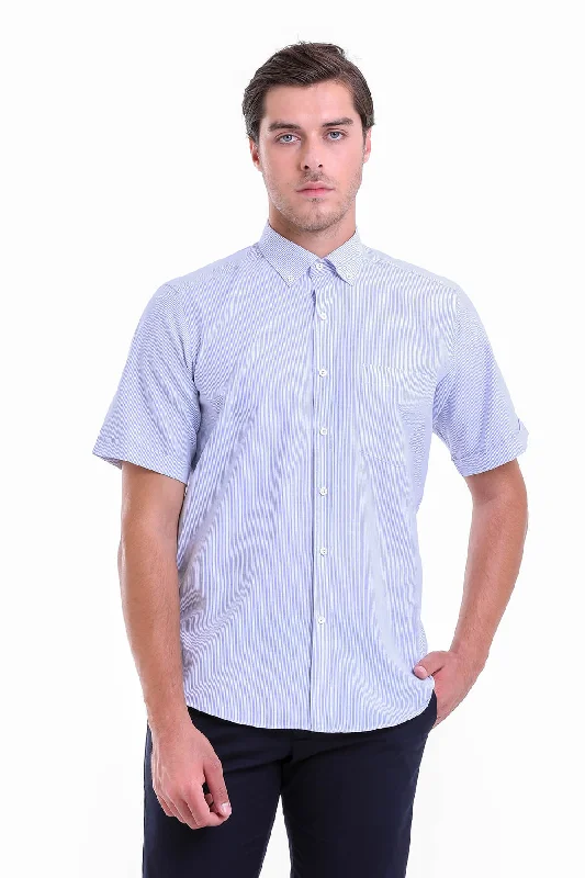 The Best Prices Regular Fit Pinstripe Cotton Blend Blue Dress Shirt