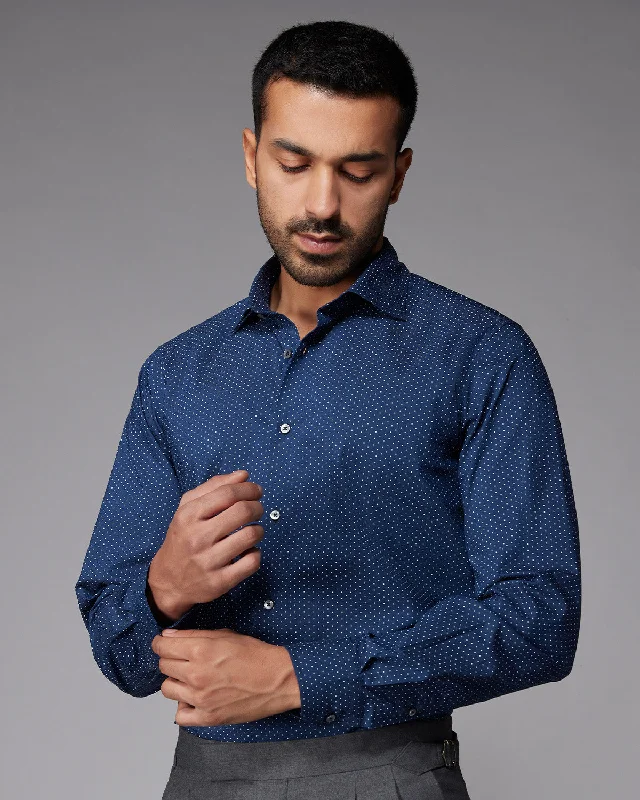 Deal of the Day Polka Dot Printed Shirt - Navy