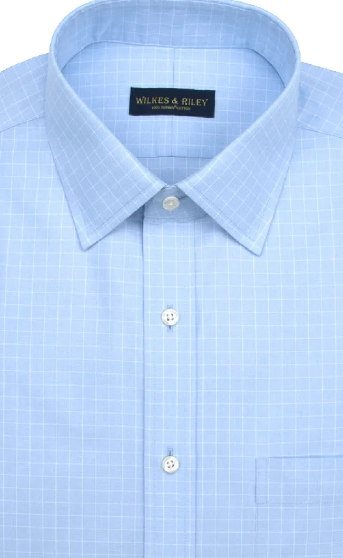 Price Slash Tailored Fit Light Blue Ground Check Spread Collar Supima® Cotton Non-Iron Pinpoint Oxford Dress Shirt