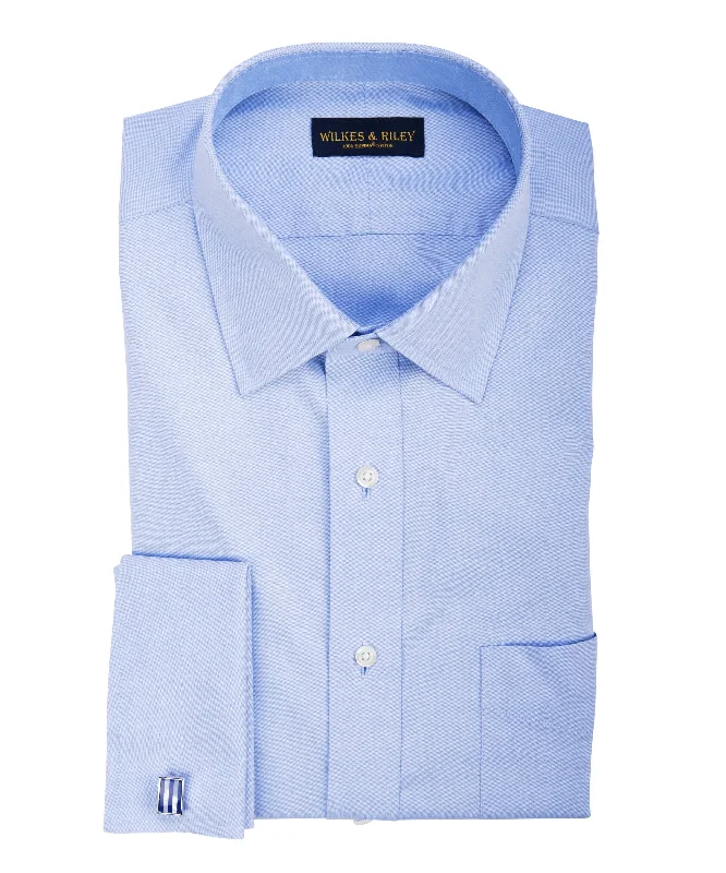 Overstock Sale Classic Fit Blue Solid Spread Collar French Cuff Supima® Cotton Non-Iron Pinpoint Oxford Dress Shirt