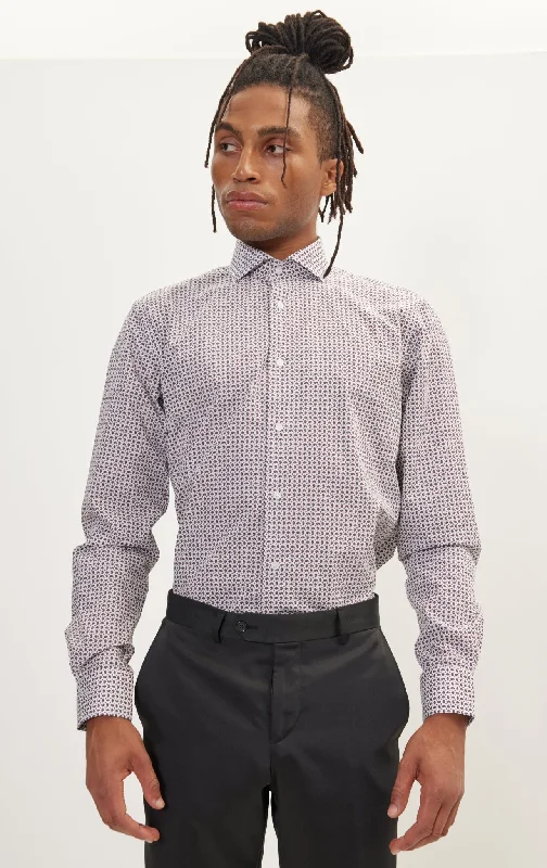 Final Clearance Pure Cotton French Placket Spread Collar Dress Shirt - White Paisley