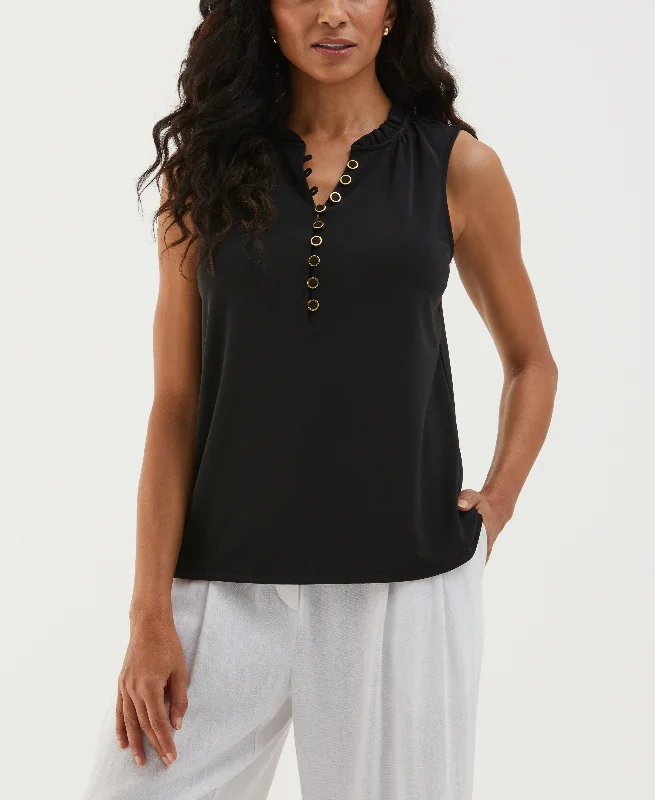 Weekend Discounts to Relish Button Front Ruffle Tank Top