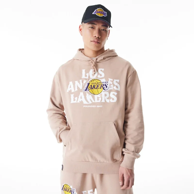 Value Deals LA Lakers NBA Graphic Beige Oversized Pullover Hoodie
