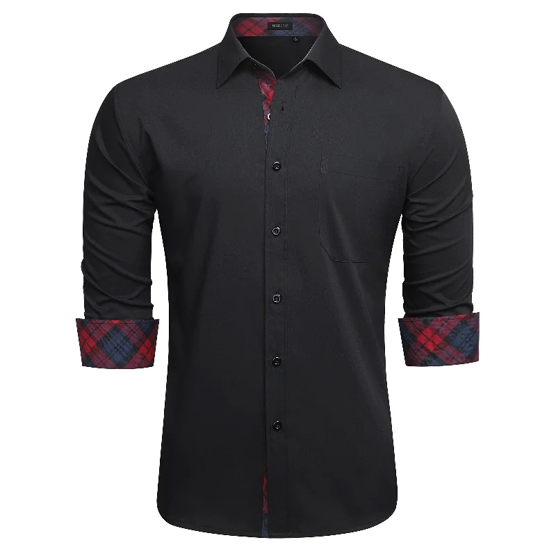 Weekend Specials to Love Men's Patchwork Dress Shirt Long Sleeve Button Down Casual Shirt - 04-BLACK/RED